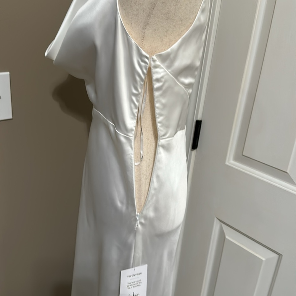 Lulus Gorgeous Vow White Satin Mock Neck Cowl Mermaid Maxi Dress - Picture 9 of 12